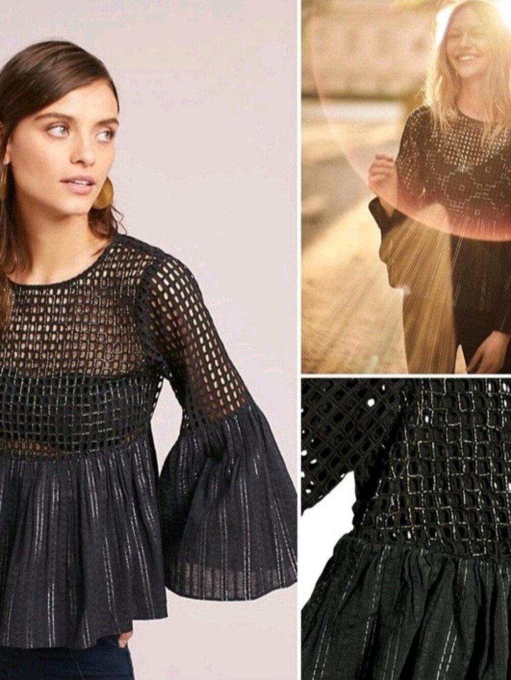 Anthropologie Maeve Black Alameda Popover Blouse Size 10 Cash Cut Out Peplum